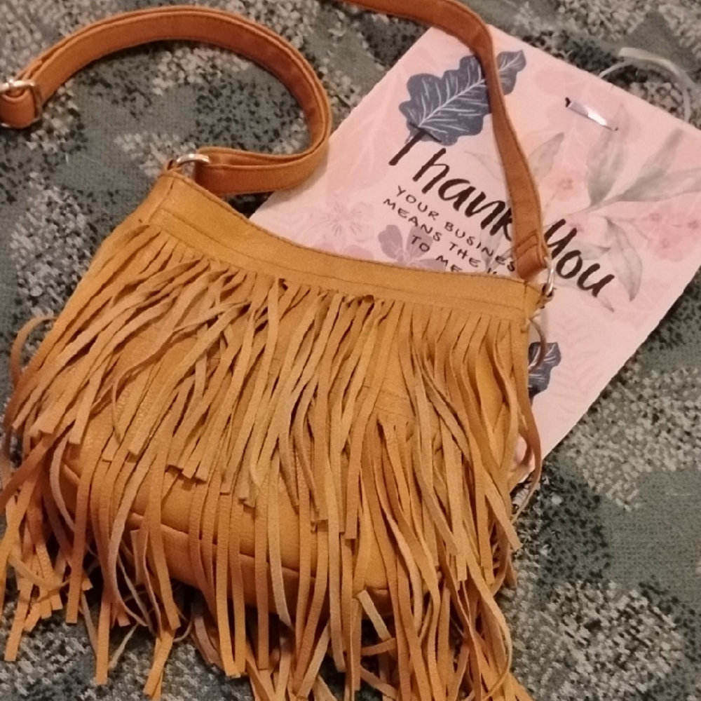 Fringe Yellowish Tan Crossbody Bag!! Boho